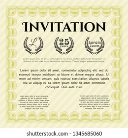 Yellow Retro invitation template. Customizable, Easy to edit and change colors. With guilloche pattern. Perfect design. 