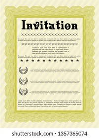 Yellow Retro invitation template. Customizable, Easy to edit and change colors. Complex background. Money style design. 