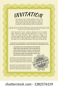 Yellow Retro invitation template. Customizable, Easy to edit and change colors. With great quality guilloche pattern. Retro design. 