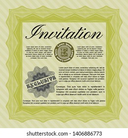 Yellow Retro invitation template. Customizable, Easy to edit and change colors. With complex linear background. Perfect design. 