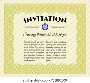 Yellow Retro invitation template. Customizable, Easy to edit and change colors. With complex linear background. Perfect design. 