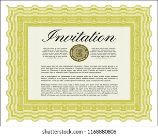 Yellow Retro invitation template. Retro design. Detailed. With complex background. 