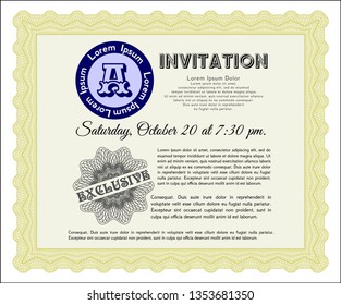 Yellow Retro invitation template. Retro design. Customizable, Easy to edit and change colors. With complex background. 