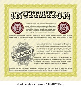Yellow Retro invitation template. Detailed. Printer friendly. Retro design. 