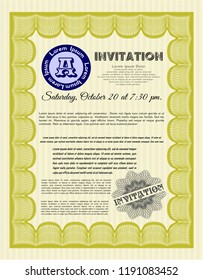 Yellow Retro invitation template. Detailed. With complex background. Sophisticated design. 