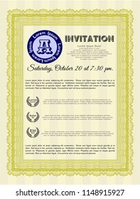 Yellow Retro invitation template. Easy to print. Sophisticated design. Detailed. 