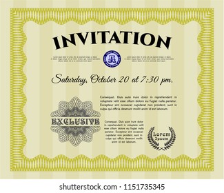 Yellow Retro invitation template. Easy to print. Sophisticated design. Detailed. 