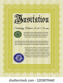Yellow Retro invitation template. Easy to print. Superior design. Detailed. 