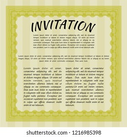 Yellow Retro invitation template. Easy to print. Customizable, Easy to edit and change colors. Money Pattern. 