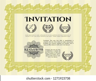 Yellow Retro invitation template. Easy to print. Vector illustration. Cordial design. 