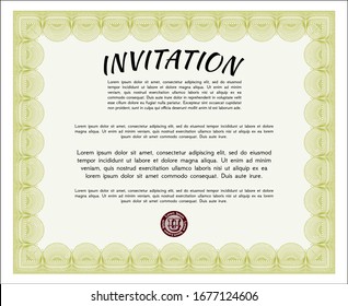 Plantilla de invitación retro amarilla. Fácil de imprimir. Ilustración vectorial. Diseño elegante. 