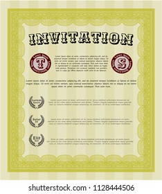 Yellow Retro invitation template. Elegant design. Vector illustration. With linear background. 