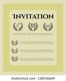 Yellow Retro invitation template. Elegant design. With great quality guilloche pattern. Vector illustration. 