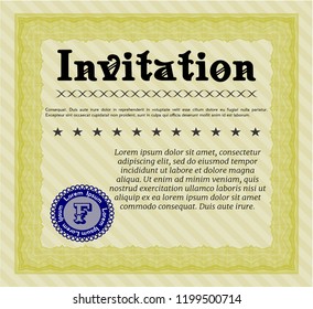 Yellow Retro invitation template. Elegant design. Detailed. Easy to print. 