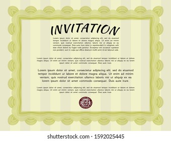 Yellow Retro invitation template. Elegant design. Vector illustration. Easy to print. 