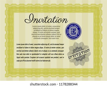 Yellow Retro invitation template. Excellent design. Customizable, Easy to edit and change colors. Complex background. 