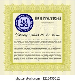 Yellow Retro invitation template. With great quality guilloche pattern. Retro design. Customizable, Easy to edit and change colors. 