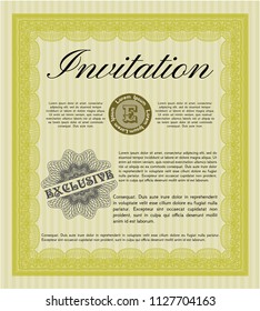 Yellow Retro invitation template. With guilloche pattern and background. Cordial design. Detailed. 