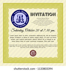 Yellow Retro invitation template. With guilloche pattern. Customizable, Easy to edit and change colors. Artistry design. 