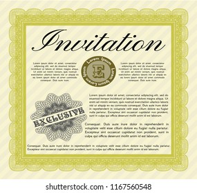 Yellow Retro invitation template. With guilloche pattern. Customizable, Easy to edit and change colors. Artistry design. 