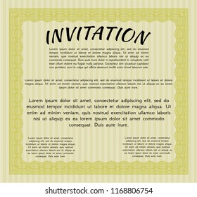 Yellow Retro invitation template. With guilloche pattern and background. Detailed. Money Pattern. 