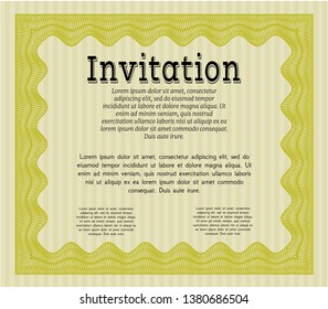 Yellow Retro invitation template. With guilloche pattern and background. Good design. Vector illustration. 
