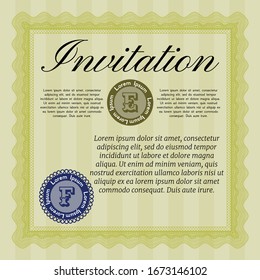 Yellow Retro invitation template. With guilloche pattern and background. Lovely design. Customizable, Easy to edit and change colors. 