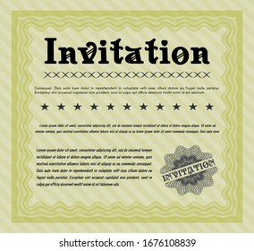 Yellow Retro invitation template. With guilloche pattern and background. Modern design. Vector illustration. 