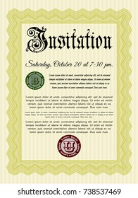 Yellow Retro invitation template. With guilloche pattern. Customizable, Easy to edit and change colors. Superior design. 