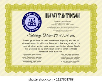 Yellow Retro invitation template. With linear background. Customizable, Easy to edit and change colors. Perfect design. 