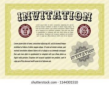 Yellow Retro invitation template. With linear background. Vector illustration. Superior design. 