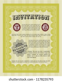 Yellow Retro invitation template. With linear background. Modern design. Vector illustration. 