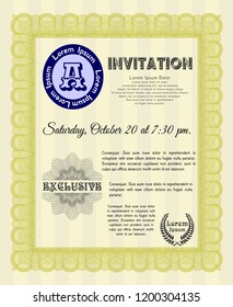 Yellow Retro invitation template. With linear background. Money Pattern. Detailed. 