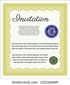 Yellow Retro invitation template. With linear background. Artistry design. Customizable, Easy to edit and change colors. 