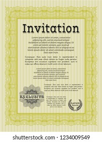 Yellow Retro invitation template. With linear background. Modern design. Detailed. 