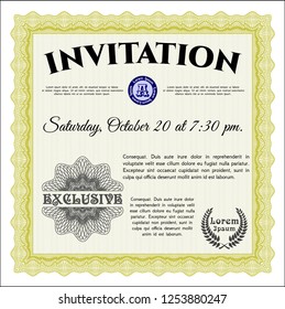 Yellow Retro invitation template. With linear background. Customizable, Easy to edit and change colors. Money Pattern. 