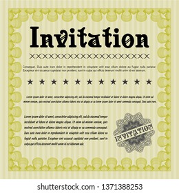 Yellow Retro invitation template. With linear background. Detailed. Perfect design. 
