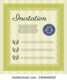 Yellow Retro invitation template. With linear background. Beauty design. Detailed. 