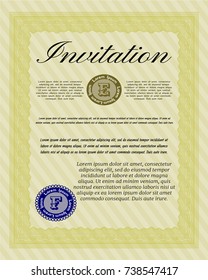 Yellow Retro invitation template. With linear background. Sophisticated design. Detailed. 