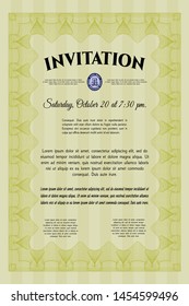 Yellow Retro invitation template. Lovely design. Vector illustration. With great quality guilloche pattern. 