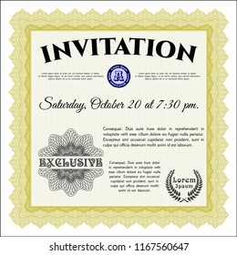Yellow Retro invitation template. Modern design. Vector illustration. With complex background. 
