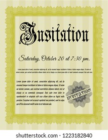 Yellow Retro invitation template. Modern design. Printer friendly. Detailed. 