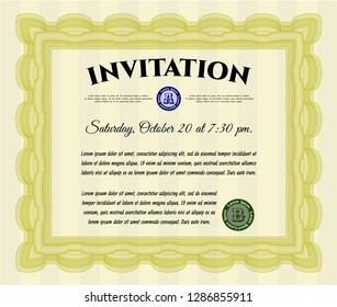 Yellow Retro invitation template. Modern design. Complex background. Customizable, Easy to edit and change colors. 