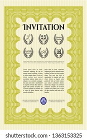Yellow Retro invitation template. Modern design. With complex linear background. Vector illustration. 