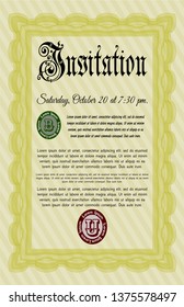 Yellow Retro invitation template. Modern design. With complex background. Detailed. 