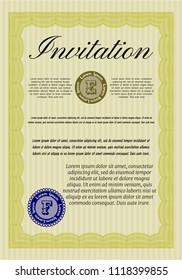 Yellow Retro invitation template. Money Pattern. Customizable, Easy to edit and change colors. Printer friendly. 