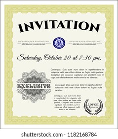 Yellow Retro invitation template. Money Pattern design. Vector illustration. With background. 