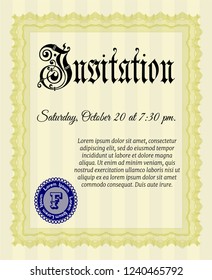 Yellow Retro invitation template. Money Pattern design. With linear background. Customizable, Easy to edit and change colors. 