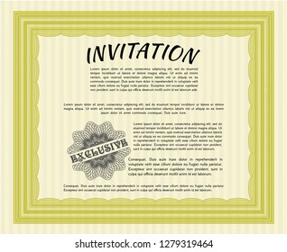 Yellow Retro invitation template. Money design. Detailed. With background. 