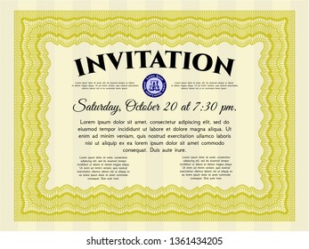 Yellow Retro invitation template. Money Pattern design. Printer friendly. Customizable, Easy to edit and change colors. 